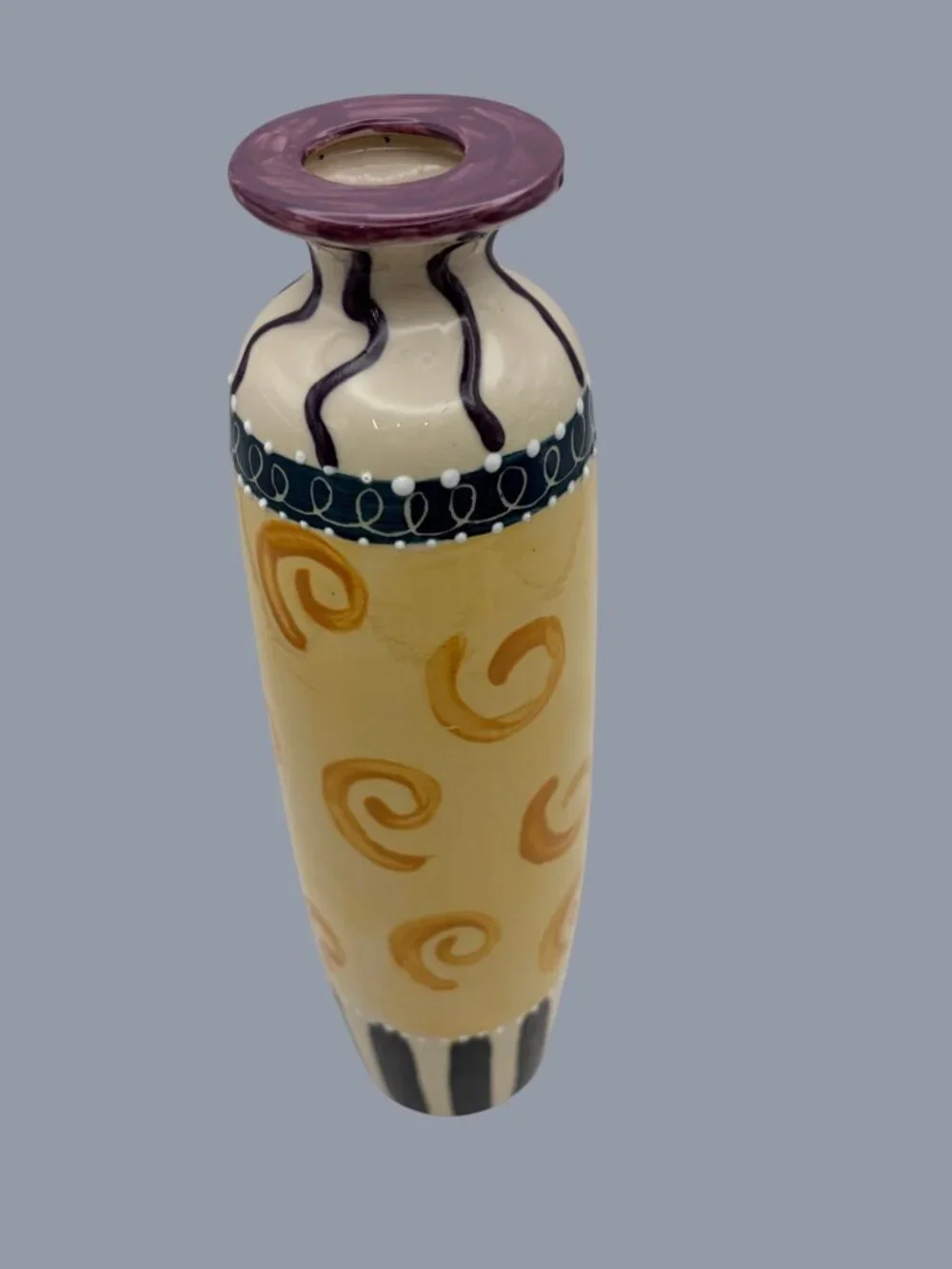 Signed Lily Mae & Sophronia Hand-Painted Ceramic Vase 10” Tall Folk Art Pottery